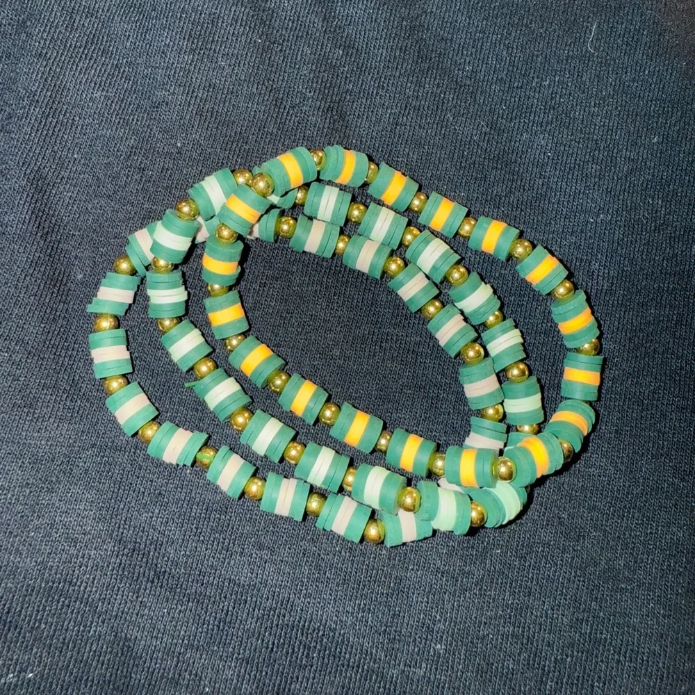 🐠 Chic Green  and Gold stretchy Bracelet Set
